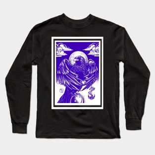 The Raven's Gift - White Outline, Blue Version Long Sleeve T-Shirt